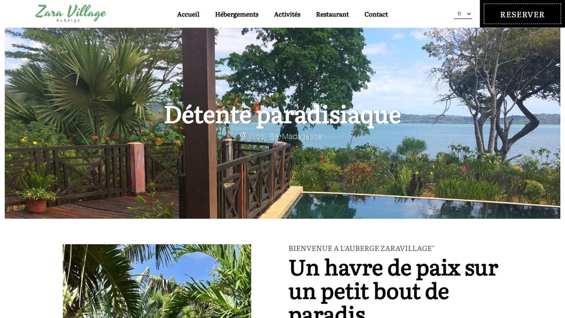 Screenshot of the Zara Village website homepage